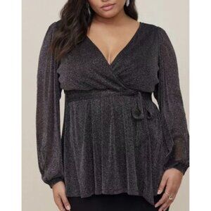 New NWT Women's Torrid Knit Glitter Surplice Peplum Tie Top 00 Medium Large 10